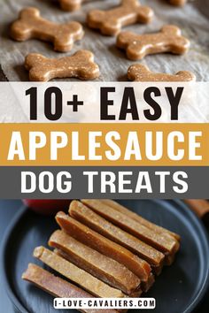 an image of apple sauce dog treats on a plate with the title overlay reading 10 + easy applesauce dog treats