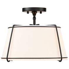 a light fixture with a white shade on the top and black trim around it's edges