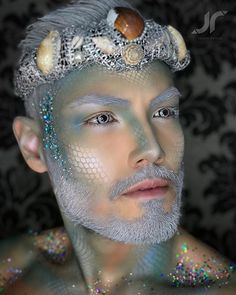 Fantasy Make-up, King Triton, Mermaid Man, Drag King, Halloween Makeup Inspiration, Mermaids And Mermen