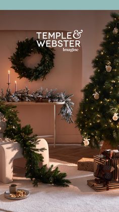 there is a christmas tree in the living room with presents on the floor next to it