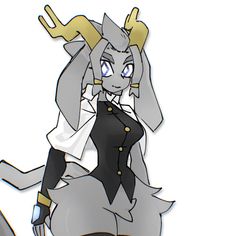 a drawing of an anime character with horns on her head, sitting on a horse