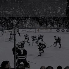 an ice hockey game is being played in front of a crowd