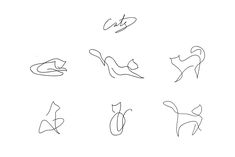 six different types of cats drawn in one line