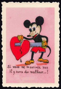 a mickey mouse holding a heart with the caption,'si vous me merrify pats it '