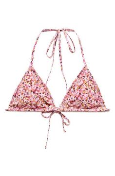 A vibrant floral pattern enlivens a puckery bikini top done in a timeless triangle silhouette. Ties at neck and back Lined 87% polyamide, 13% elastane Hand wash, line dry Imported Modern Floral Pattern, Pink Fits, Fragrance Design, Designer Clothes For Men, Modern Outfits, Women's Summer Fashion, Cute Fits, Womens Swimwear, Accessories Design