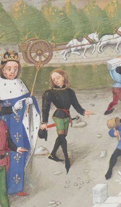 an old painting with people dressed in medieval clothing