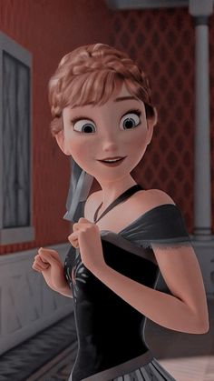 an animated woman in a black dress holding a knife