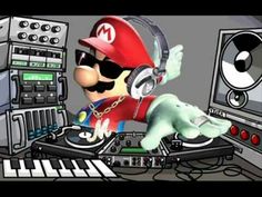 mario is playing music with headphones on