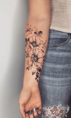 a woman's arm with flowers on it and the words, all posts below