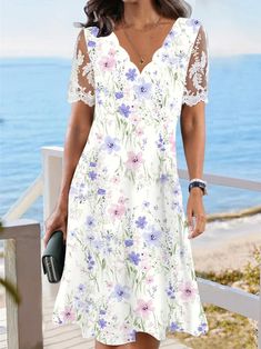 Mode Prints, Modest Summer Dresses, Dress Name, Womens Knit Dresses, Vintage Floral Dress, Retro Mode, Linnet, White Floral Dress, Vestido Casual