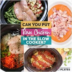 the cover of can you put pan chicken in the slow cooker? with pictures of different types of food