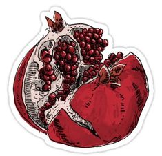 a pomegranate sticker on a white background, with an orange and some red berries