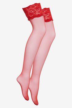 Sexy and sophisticated, the Lace Top red thigh high socks spotlight delicate floral lace. These sexy thigh high socks have soft silicone strips for added hold. Red Thigh High Socks, Red Lace Top, Thigh High Socks, Gift List, Thigh High, High Socks, Thigh Highs, Soft Silicone, Floral Lace