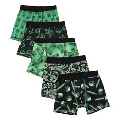 Wear your passion and love for your favorite video game no matter where you go with this Boys Minecraft building video game Boys 5-pack boxer briefs set! The Boys Minecraft building video game fan apparel is a set of 5 boxer briefs for men made of high-quality polyester and spandex material and includes moisture wicking technology. The Minecraft video game Boys fan merchandise features bright, bold, Minecraft inspired designs on each of the 5 pairs of Boys boxer briefs. The Minecraft building vi Creeper Boxers, Cool Boxers, Minecraft Boxers, Minecraft Outfits, Minecraft Merchandise, Silly Clothes, Boys Boxers, Minecraft Building, Collection Design