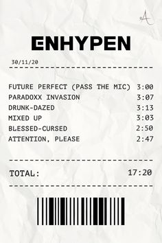 ENHYPEN KPOP RECEIPT SONGS Enhypen Songs, Printable Tickets, Diy Phone Case Design, Music Poster Ideas, Stickers Journal, Pop Stickers, Iphone Case Stickers