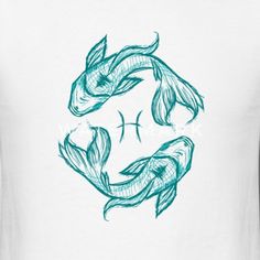 a white t - shirt with two fish swimming in it's mouth and the words,