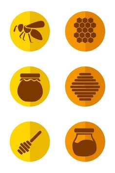 A set of icons for honey and beekeeping. Honey Cone, Bee Icon, Bee Keeping, Vector Icons, Honeycomb, Vector Free, Honey, Bee, Clip Art