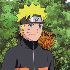 naruto and his friend are in front of some trees