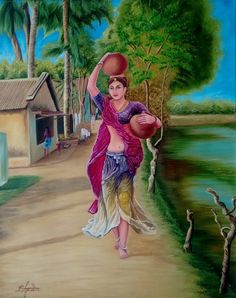 a painting of a woman holding a basketball in one hand and a ball in the other