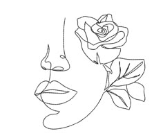 a line drawing of a woman's face with a rose on it