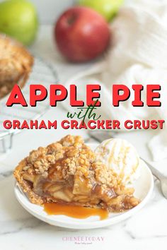 an apple pie with graham cracker crust on a plate