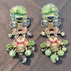 Gorgeous Cut Glass Earrings From Artist Ayala Bar. Shades Of Lovely Green. Green Drop Earrings With Unique Variations, Green Chandelier Drop Earrings, Fusion Style Green Chandelier Drop Earrings, Green Fusion Style Drop Chandelier Earrings, Green Meadow, Bar Jewelry, Glass Earrings, Earrings Color, Cut Glass