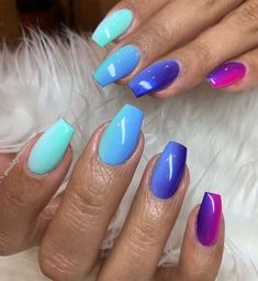 Nails Ete, Beach Theme Nails, Ombre Pastel Nails, Bright Acrylic Nails, Lilac Nails Design, Watercolor Nail Art, Nail Almond, Bright Nail Art, Beautiful Nail Art Designs