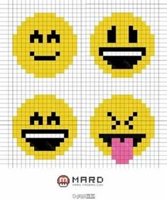 four pixellated smiley faces are shown in the form of an emoticive face