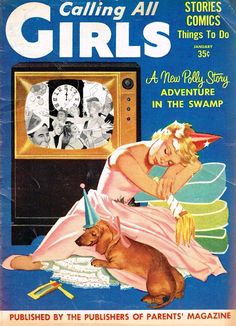 an old magazine cover with a woman and her dog