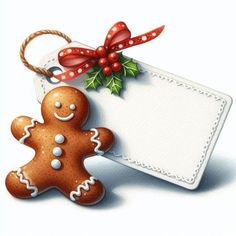 two gingerbreads are next to a christmas tag