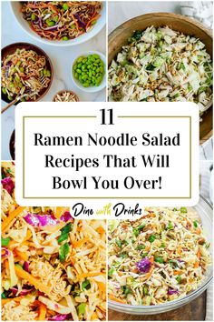 Collage of 4 ramen noodle salad recipes. Ramen Noodle Chicken Salad, Chicken Ramen Noodle Salad Recipes, Cold Ramen Salad, Recipes That Use Ramen Noodles, Cold Ramen Noodle Recipes, Ramon Noodles Salad, Ramen Salad Recipes, Ramen Noodle Salad Recipes, Cold Noodle Salad Recipes