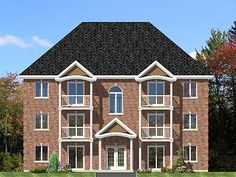 an artist's rendering of a two story brick apartment building