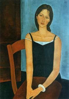 a painting of a woman sitting on a chair