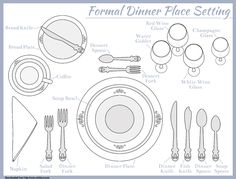 the formal dinner place setting is shown in black and white