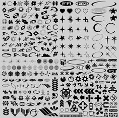 a large collection of different shapes and sizes of tattoos on a white background with black ink