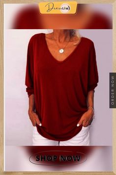 Plus Size Women Loose Casual Tee Tunic Tops Ladies Baggy T-shirt Button Summer Batwing Sleeve Tops, Oversized Solid Color V-neck Top, Plain Long Sleeve T-shirt For Summer, Long Sleeve Plain T-shirt For Summer, Plain Long Sleeve Summer T-shirt, Oversized V-neck Top In Solid Color, Oversized Solid V-neck Top, Oversized V-neck Solid Tops, Solid Oversized V-neck Tops