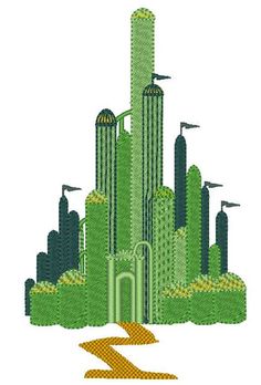 a green city with skyscrapers and buildings in the middle, on a white background