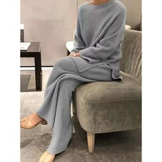 Season:Winter,Fall; Fabric:Knit; Sleeve Length:Long Sleeve; Gender:Women's; Quantity:2 Pieces; Nightwear Style:Loungewear,Sets; Style:Comfort,Simple,Warm; Elasticity:Micro-elastic; Tops Type:Sweater; Occasion:Home,Airport,Party,Street,Daily; Age Group:Adults; Pattern:Pure Color; Neckline:Crew Neck; Bottom Type:Pant; Listing Date:04/21/2023; Hips:null; Length [Bottom]:null; Length [Top]:null; Waist:null; Feel of Sensation:Gender Neutral; Fit US Size:null; Fit UK Size:null; Fit EU Size:null; Bust:null Split Sweater, Pyjamas Womens, Homewear Woman, Elegant Colors, Retro Mode, Casual Suit, Winter Days, Pullover Shirt, Pajama Sets