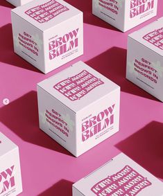 six boxes with the words brown skin on them are shown in pink and white colors