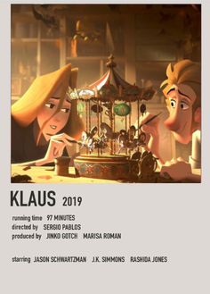 the poster for klauus shows two people at a table with a carousel in the background