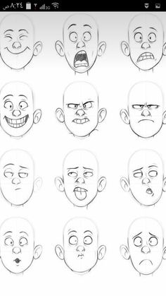 various facial expressions drawn in the style of cartoon faces