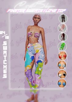 an image of a woman in colorful pants and bra top on the cover of a magazine