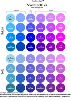 the shades of blue and pink are shown in this color chart, which includes different colors