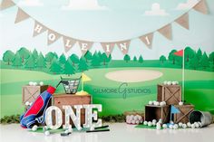 a golf themed birthday party with balloons and decorations