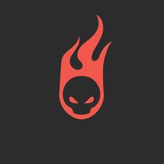 an alien head with red flames on it's face, in the middle of a black background