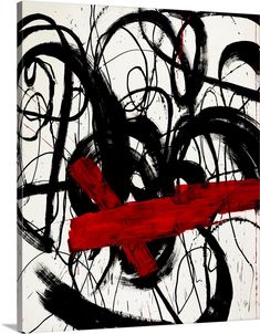 an abstract painting with black and red colors