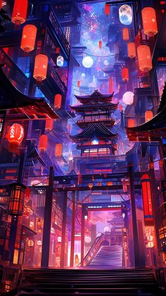 Silkpunk Aesthetic, City Aesthetic Japan, Asian Background, Asian Landscape, Aesthetic Wallpaper Iphone, Cyberpunk City, Tableau Art, Chinese Architecture, Cool Wallpapers Art