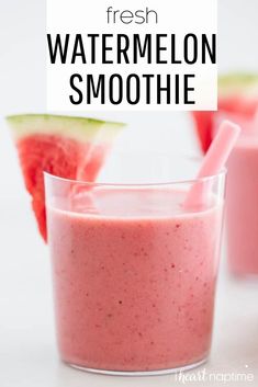 fresh watermelon smoothie in a glass with strawberries