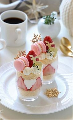 two small desserts are sitting on a plate