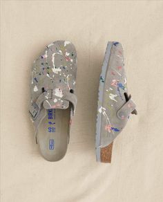 Boston Coin Birkenstock with Paint. -- Coin with Bright Multi Paint Custom Shoes Design, Boston Birkenstock, Customized Shoes, Birkenstock Men, Hype Shoes, Birkenstock Boston, Swag Shoes, Birkenstock Arizona, Hand Painting